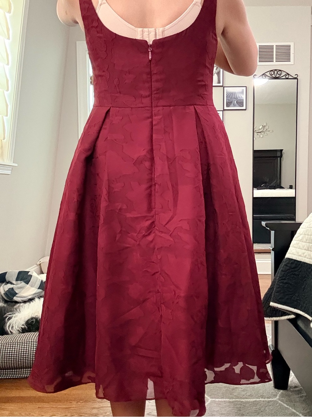 Azazie Burgundy Square-Neck Jacquard Midi Dress - Picture 7 of 9